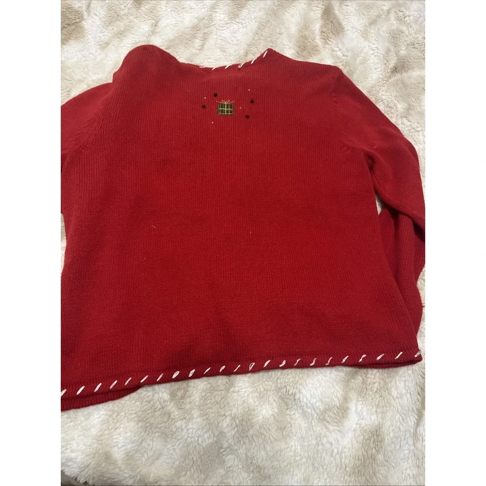 Red Women M Cardigan Christmas Sweater Embroidered Beaded Appliqué And Presents‎
